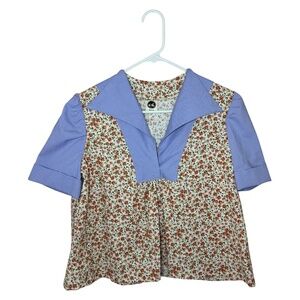 Handmade Vintage Style Orange and Blue Floral Blouse